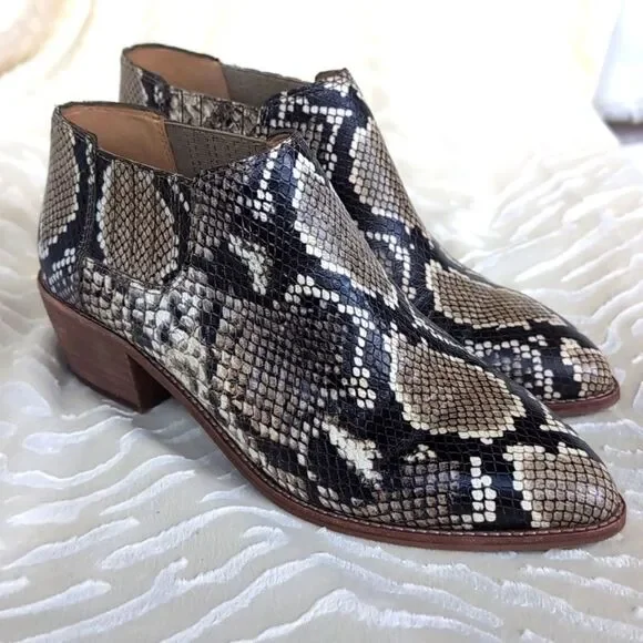 Madewell Sonia Low Chelsea Python Embossed Genuine Leather Ankle Booties Size 8 - Picture 15 of 15